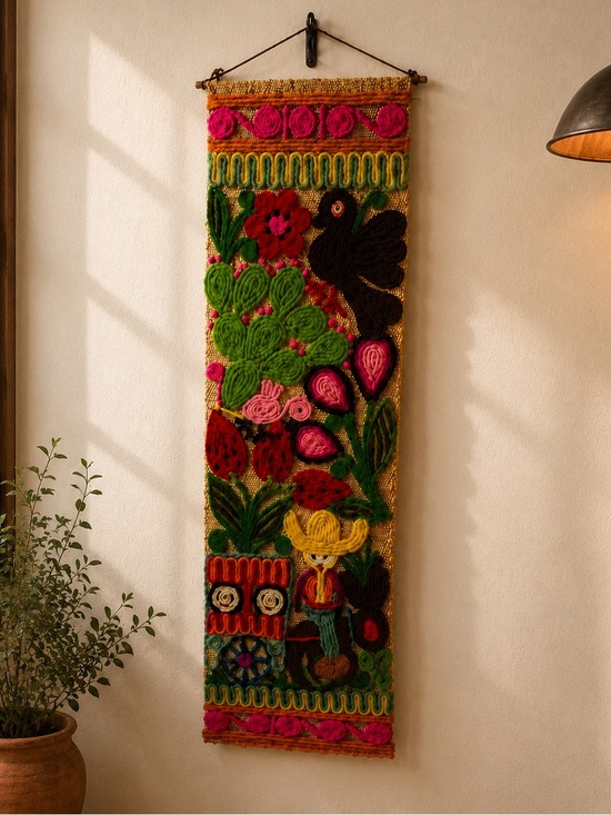 Other - Vintage Mexican Folk Art Yarn Wall Hanging Multicolor Boho Textile Decor